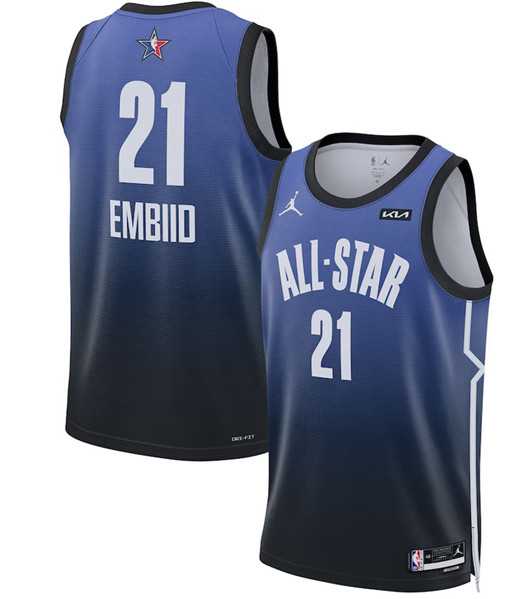 Mens 2023 All-Star #21 Joel Embiid Blue Game Swingman Stitched Basketball Jersey Dzhi